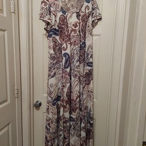 Cream, brown and blue maxi dress